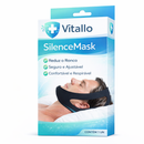 Embalagem SilenceMask com imagem da faixa preta apoiando a mandíbula