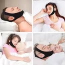 Montagem com pessoas usando faixa preta de suporte para mandíbula